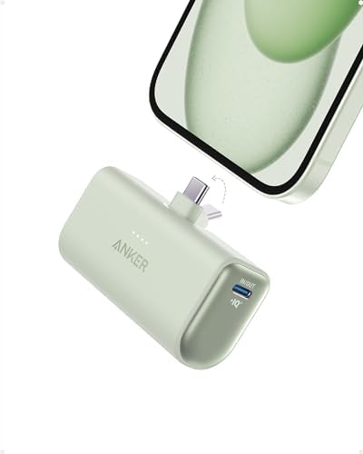 Compact Anker Nano Power Bank with Built-in USB-C Charger, 5,000 m Ah Fast Charging Power Bank for i Phone 16/15, Samsung, i Pad Pro/Air – Ultimate Portability and Efficient Charging Solution for On-the-Go Users