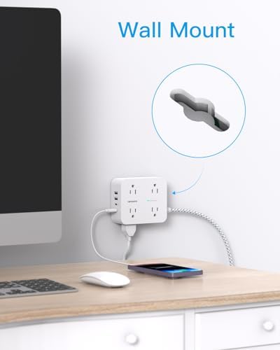 HANYCONY 6 ft Surge Protector Power Strip with 8 Outlets & 2 USB-C Ports – Essential College Dorm Extension Cord with Space-Saving Flat Plug for Fast Charging and Device Safety – Perfect for Home Office and Tech Needs