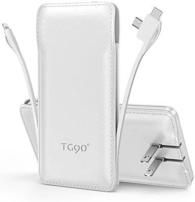 Ultra-Slim 10,000 m Ah TG90° Portable Power Bank with Built-in Lightning and USB-C Cables – Fast Charging, Lightweight Battery Backup for i Phone and Android Devices – Essential On-the-Go Charger for Busy Lifestyles
