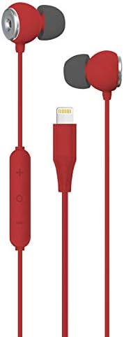 Premium Lightning Earbuds – Apple MFi Certified In-Ear Headphones with Enhanced Bass, Built-In Microphone for Hands-Free Calling, and Track Controls – Vibrant Red for Ultimate Style and Compatibility