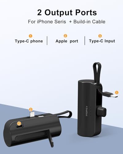 Compact 5000 m Ah Portable Power Bank for Fast Charging – Mini Travel Charger for i Phone 15, 14, 13, Samsung & More – Sleek Black Design for On-the-Go Power Solutions