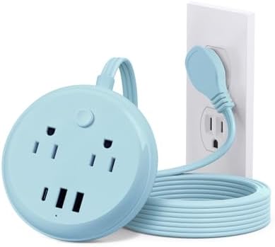KOOSLA Compact Flat Plug Power Strip with USB C Ports – 2 AC Outlets & 3 Fast-Charging USB Ports for Ultimate Travel Convenience – 1250 W Capacity, 5 ft Cord – Ideal for Cruise Ships, Dorms, Homes, & Offices – Lightweight, Space-Saving Design for Multi-Device Charging