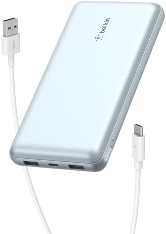 Belkin 20000 m Ah USB-C Power Bank – Dual USB-A Ports, Fast 15 W Charging for i Phone 16/15 Plus, Samsung Galaxy S25, Pixel, i Pad, Nintendo Switch 2 – Travel-Friendly Design in Pearl Blue for Enhanced Device Compatibility and On-the-Go Power