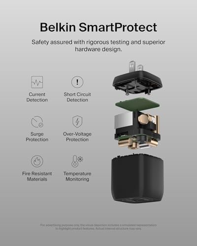 Belkin 45 W Dual USB-C Fast Charger Block with Ga N Technology – Rapid PD3.0 Charging for i Phone 16, Samsung Galaxy S25, i Pad, Mac Book & Nintendo Switch 2 – Compact Design for Travel & Enhanced Device Compatibility – Sleek White Finish for Modern Aesthetics