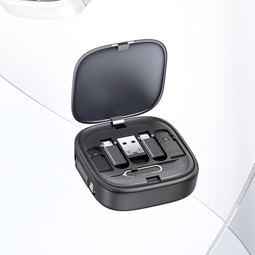 Retractable Charging Cable with Organizer | 60W Fast Charging USB-C to Type-C/Lightning/Android/USB | SIM Ejector & Phone Stand for iPhone 16/15, MacBook, Samsung, Huawei​ Silver – Enhanced Compatibility and Speed