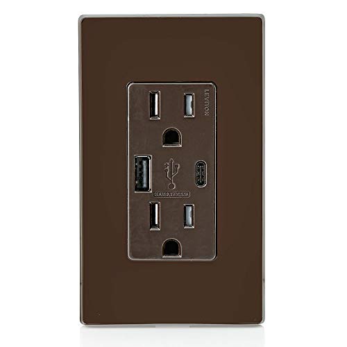 Leviton 60 W Dual USB Type A/Type-C In-Wall Charger – Fast, Efficient Power Delivery Solution for Smartphones, Tablets & Laptops – Tamper-Resistant Outlet in Light Almond for Safe, Clutter-Free Charging Experience – Perfect for Home and Office Use