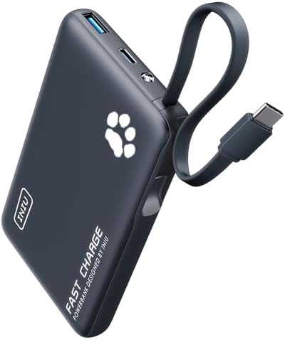 INIU 45 W Ultra-Compact 10,000 m Ah Portable Charger with Built-in USB-C Cable for Rapid Device Charging – Essential Power Bank for i Phone 16/15/14/13, i Pad, Samsung Galaxy S25/S24, Ideal Travel Companion for Camping and On-the-Go Power Solutions