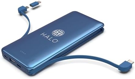 HALO HUB-LINK™ 10,000 m Ah Power Bank with Integrated Cables & Fast Charging – Ultimate Portable Charging Solution for All Devices – Seamless Compatibility & Smart Battery Protection – Compact Design for On-the-Go Power