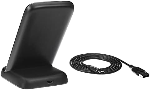 Amazon Basics 10 W Qi-Certified Fast Wireless Charging Stand – Sleek Ergonomic Dock for i Phone 16/15/14/13/12/11/X & Samsung – Ultimate Home & Office Convenience with Adjustable Viewing Angle & USB Connectivity