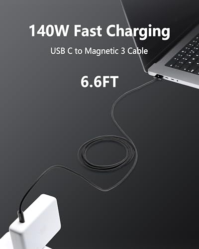 Zeit Nah 140 W USB-C to Magnetic 3 Charging Cable for Mac Book Pro & Air – 2 m Length for Rapid Power Delivery, Enhanced Durability, and Ultimate Convenience in Charging Solutions