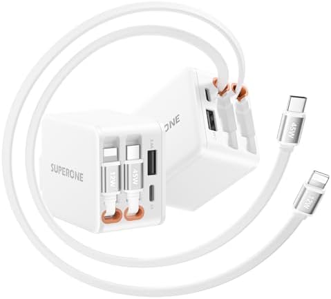 Elevate Your Power Game with the SUPERONE 4-in-1 Retractable Wall Charger – 45 W PD Fast Charging USB-C Hub for i Phone, Samsung, Mac Book & More – Travel-Ready Compact Design with Dual Cables for Maximum Versatility and Universal Device Compatibility – Experience Tangle-Free Charging and Advanced Safety Features to Prevent Overheating and Overcharging