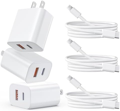 Power Up Your Devices with the Ultimate i.Phone 14 Fast Charging Trio: 20 W PD+QC3.0 Dual-Port USB C Wall Charger Set with 6 FT Lightning Cable – Compatible with i.Phone 14/13/12/Pro/Pro Max/XS/X for Rapid, Reliable Performance and Enhanced Portability