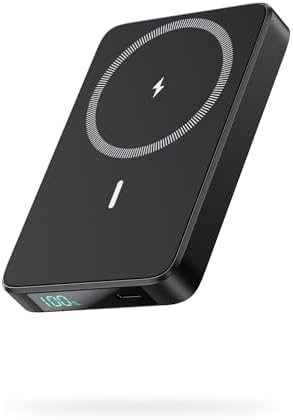 Ultra-Slim Magnetic Portable Charger 10800 m Ah Power Bank with LCD Display – Fast 20 W PD USB-C Input/Output, Wireless Charging for Mag Safe-Compatible i Phones Including 16/15/14/13 Series – Lightweight Travel Essential for On-the-Go Power