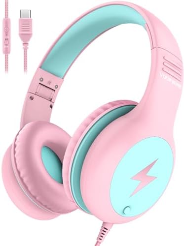 Discover Voopwink’s Safe and Stylish Blue Over-Ear Wired Headphones for Kids – Volume-Limited with Integrated Microphone, Perfect for Tablets and Travel, Ideal for Learning and Enjoyment.