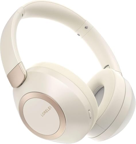 Discover Superior Sound with LORELEI B-C6 Wireless Over-Ear Headphones – 50-Hour Playtime, Lightweight & Ergonomic Design, Enhanced Deep Bass for Ultimate Audio Immersion, Built-In Microphone for Seamless Calls, and Plush Memory Foam Earmuffs for All-Day Comfort at Home or On-the-Go (Beige White)