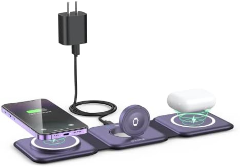 RTOPS 3-in-1 Magnetic Wireless Charging Station for i Phone, Apple Watch, and Air Pods – Compact Ga N Travel Charger with Enhanced Speed and Compatibility for i Phone 16/15/14/13/Pro/Max, Air Pods 4/3/2/Pro – All-in-One Solution for Ultimate Convenience and Efficiency
