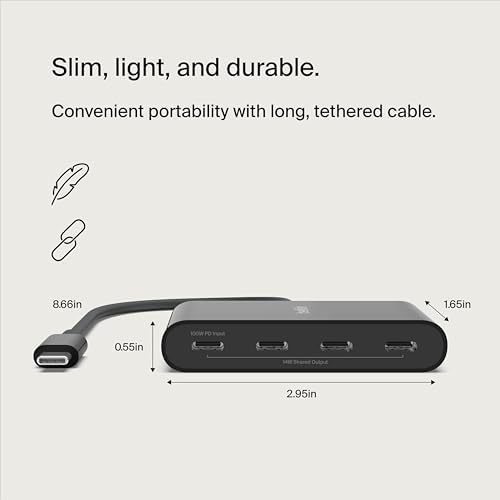 Elevate Your Connectivity with the Belkin 4-Port USB-C Hub – 100 W Power Delivery & Lightning-Fast 10 Gbps Data Transfer for Mac Book Pro/Air, i Pad Pro, i Phone 15, Chromebook, Surface & PC – The Ultimate Multiport Adapter for Seamless Multitasking and Enhanced Productivity