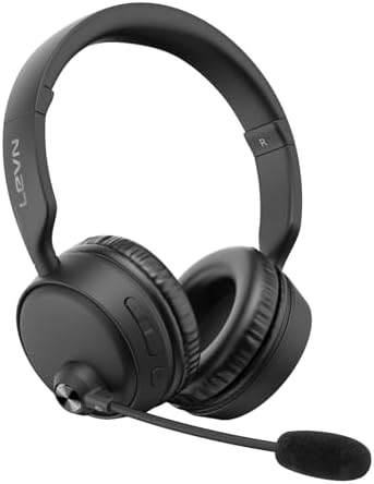LEVN Professional Wireless Bluetooth Headset with AI Noise Cancellation – 60 Hours of Uninterrupted Battery Life, Effortless Dual Device Pairing, and Mute Functionality for Ultimate Call Clarity – Ideal for Laptops, Smartphones, and Busy Call Centers – Ergonomically Designed for All-Day Wear and Comfort
