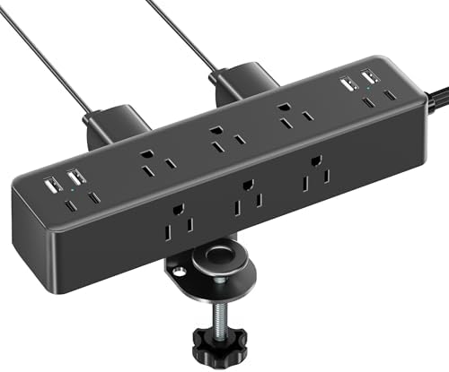Revolutionize Your Workspace with ACOZVIN 17-in-1 Desk Clamp Power Strip – 40 W Fast Charging Hub, 9 AC Outlets & 8 USB Ports (4 USB-C) for Ultimate Device Connectivity, 10 ft Flat Plug Surge Protector Perfect for Home Office Efficiency and Safety