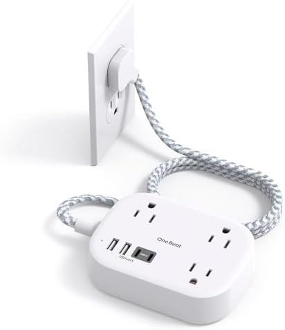 One Beat Cruise Essentials 2025 – Compact Power Strip with 3 AC Outlets and 4 USB Ports (2 USB-C), Ideal for Travel, Dorms, and Cruises – 3 ft Flat Plug Extension Cord, Non-Surge Protector, ETL Certified for Safety and Compatibility