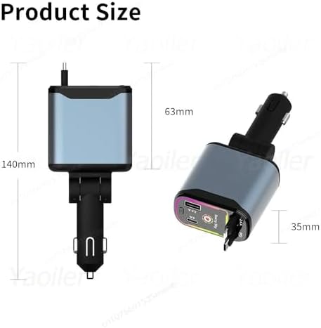 Revolutionize Your Road Trips with the Retractable 4-in-1 Fast Car Charger – Dual Retractable Cords (Type C + i OS) and 2 USB Ports for Multi-Device Power | RGB Starlight Design for Enhanced Aesthetics | High-Speed Charging Compatibility for Android & i Phone Models – Charge Up to 4 Devices Simultaneously
