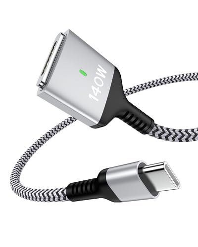 High-Speed 140 W USB-C to Magnetic 3 Charging Cable for Mac Book Air & Pro – 6 ft Durable Cord with Enhanced Compatibility for M1, M2, M3, M4 Models – Effortless Magnetic Connection and Fast Charging Efficiency