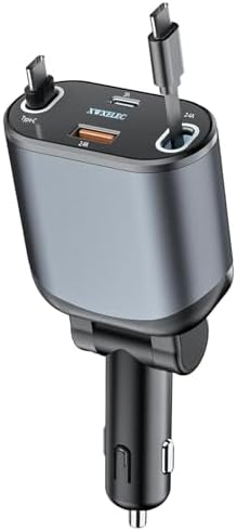 Ultimate 4 in 1 Retractable Car Charger – 80 W Dual Port Fast Charging Adapter with Type-C & USB-i Cable for i Phone 16/15/14/13/12/11, i Pad, Galaxy & Google Devices – Compact & Versatile Travel Solution for Effortless Power on the Go