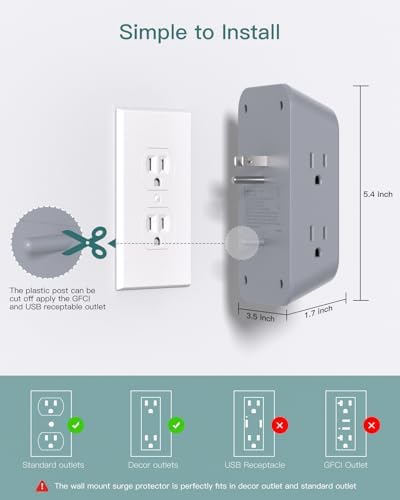 Addtam 5-Outlet Surge Protector with 4 USB Fast Charging Ports – Versatile Outlet Extender Power Strip for Home and Dorm Room Use, Enhanced Safety Features with Built-in Surge Protection, Compact Design for Easy Travel and Maximum Device Compatibility