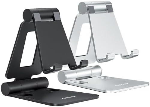 Nulaxy 2 Pack Dual Folding Cell Phone Stand, Fully Adjustable Foldable Desktop Phone Holder Cradle Dock Compatible with Phone 16 15 14 13 12 Pro Xs Xs Max Xr X 8, All Phones, Black & Silver – Enhanced Compatibility and Speed