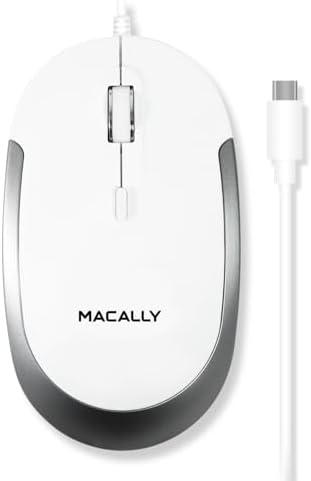 Ergonomic Macally Wired USB C Mouse – Precision Optical Sensor with Adjustable DPI (800/1200/1600/2400) for Seamless Mac & Windows Experience – Compact, Ambidextrous Design for Left and Right-Handed Users – Effortless Navigation with 3 Buttons & Scroll Wheel – Perfect Travel Companion for Enhanced Productivity