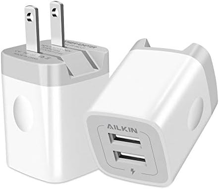 AILKIN Dual Port USB Wall Charger – 2 Pack Foldable Quick Charger Adapter for i Phone 15, 14 Pro Max, Galaxy S10 & More – Compact Travel Cube with 2.4 A Output for Fast Charging – Efficient, Safe, and Perfect for On-the-Go Power Solutions
