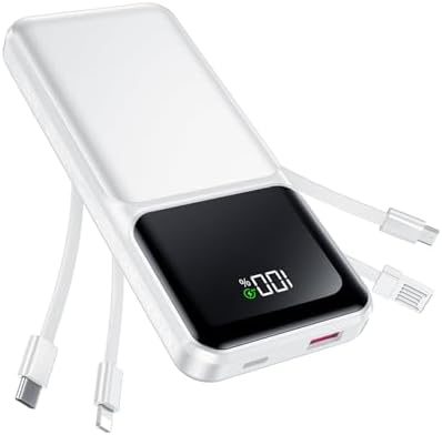 Ultimate 20,000 m Ah Portable Charger with Built-in Cable – Slim 22.5 W Fast Charging Power Bank for i Phone, Samsung, and Android Devices with LED Display, 5 Outputs & 3 Inputs – Essential Travel Companion for Uninterrupted Connectivity