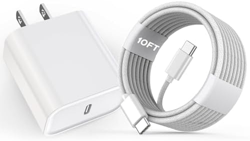 Ultimate 10 FT Braided USB-C Charger for i Phone 16 Pro – High-Speed 20 W Fast Charge Block for i Phone 15 Series & i Pad Pro – MFi Certified Durable Cable for Enhanced Power Delivery and Longevity