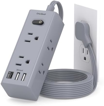 5 Ft Versatile Power Strip with 6 AC Outlets & 3 USB Ports, including USB-C – Compact Flat Plug Extension Cord for Efficient Charging in Dorm Rooms, Travel, and Home Offices – Surge Protector for Enhanced Device Safety and Connectivity