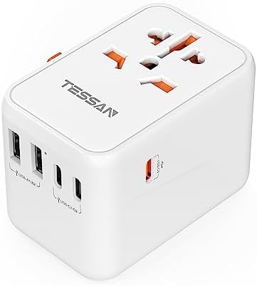 TESSAN 100 W Ga N Travel Adapter with 5 USB Ports – Universal Power Converter for Global Charging in 200+ Countries, Fast Charging Solution for Laptops, Smartphones & Tablets – Compact & Lightweight Design for Effortless Portability