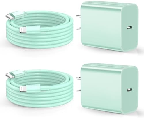 Dayaoncy 20 W USB-C Wall Charger Duo with 10 ft MFi Certified Lightning Cables – Fast Charging Kit for i Phone 14/13/12/11/Xs Max/XR – Ultimate Speed & Convenience for Apple Devices – Reliable, Durable & Portable Charging Solution