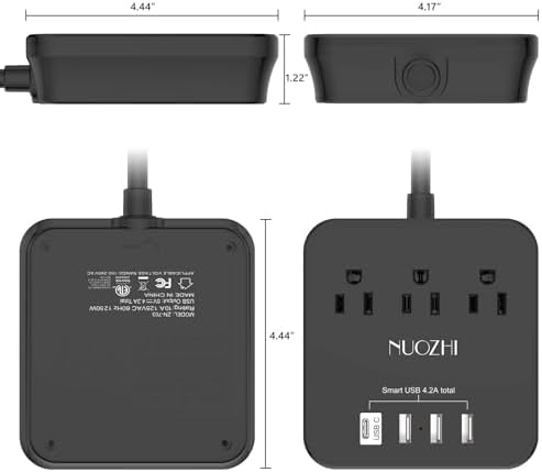 Travel Smart with the Cruise Essentials 6 Ft Non-Surge Power Strip: 3 Outlets & 4 USB Ports (1 USB-C) for Effortless Charging on Cruises, at Home, or in the Office – ETL Listed, Sleek Black Design for Enhanced Device Compatibility and Safety