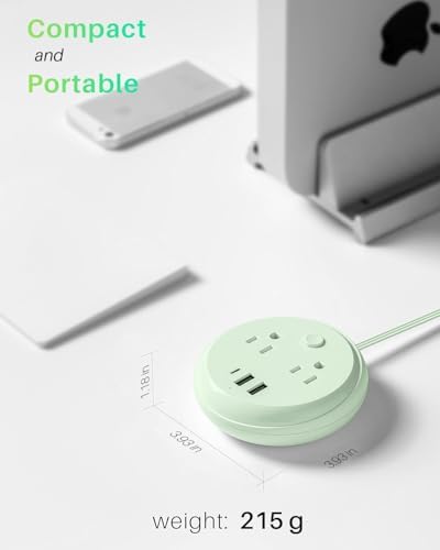 KOOSLA Compact Flat Plug Power Strip with USB C Ports – 2 AC Outlets & 3 Fast-Charging USB Ports for Ultimate Travel Convenience – 1250 W Capacity, 5 ft Cord – Ideal for Cruise Ships, Dorms, Homes, & Offices – Lightweight, Space-Saving Design for Multi-Device Charging
