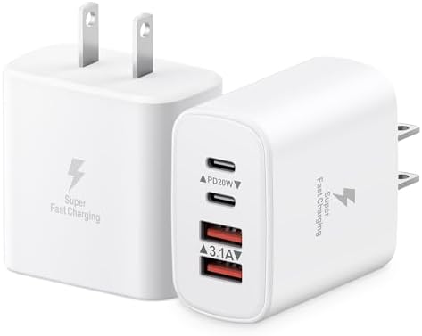 40 W 4-Port USB C Power Adapter Duo – Compact Fast Charging Block for i Phone 16-12 & Samsung Devices – Rapid PD & Quick Charge 3.0 for Maximum Efficiency at Home and on the Go