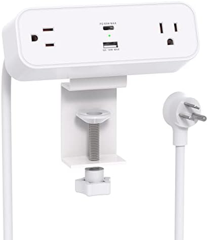 Power Up Your Workspace: 10 ft Desk Clamp Power Strip with 65 W USB-C Fast Charger & QC 18 W USB-A Ports – Ultimate Desktop Power Station for Home and Office Efficiency, Enhanced Surge Protection & Flexible Placement Solutions