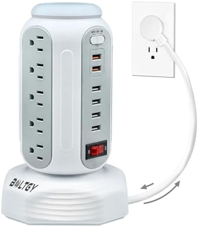 Ultimate Flat Plug Fast Charging Tower – 15 AC Outlets & 6 USB Ports (2 Fast Charge) – Compact Surge Protector Power Strip with 6.5 FT Extension Cord for Home, Office, and Dorm Room – Maximize Charging Efficiency and Enhance Safety