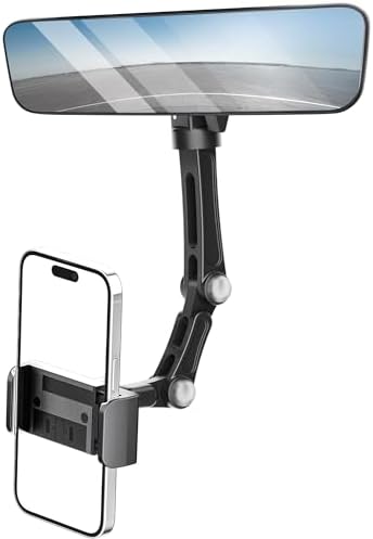Karmus Universal Rearview Mirror Phone Holder – Rotatable and Retractable Car Mount for All Smartphones – Essential Vehicle Accessory for Safe Hands-Free Navigation and Communication – Durable Design for Long-Lasting Use – Easy Installation for Optimal Viewing Angles