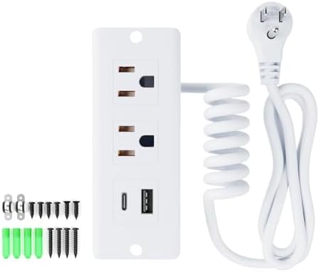 Recessed Drawer Power Strip Kit: Clutter-Free Charging Solution with PD 20 W Fast Charge, Dual USB Ports (Type A & C), and Dual 12 Amp AC Outlets – 7.2 FT Cord for Flexible Setup and Enhanced Workspace Efficiency