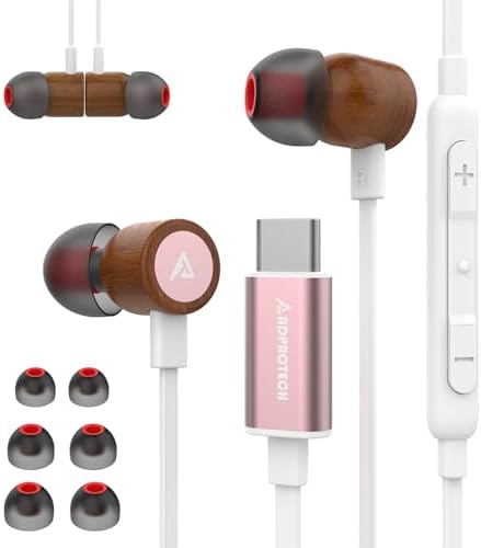 Elevate Your Sound Experience: Premium Red Pear Wood USB C Headphones for i Phone 16 – Hi-Fi Stereo Type C Earbuds with Built-in Remote & Microphone – Luxurious Rose Gold Finish for Unmatched Audio Clarity on i Phone 16/15 Pro Max, Galaxy S23, i Pad – Comfortable Wired Earphones for Audiophiles and Professionals