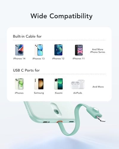 VEEKTOMX Ultra-Slim 5000 m Ah Portable Power Bank with Built-in Charging Cable for i Phone – Lightweight Battery Pack for i Phone 14/13/12/XS/Pro/Air Pods – Quick Charge Convenience in a Stylish Design – Perfect for On-the-Go Power Solutions
