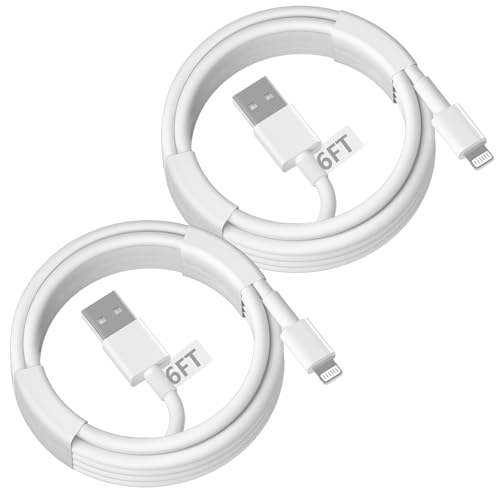 6 FT Lightning to USB A Carplay Charging Cable – Dual Pack for Apple i Phone 14, 13, 12, 11 Pro Max, XR, XS, X, 8, 7, 6 Plus, SE & i Pad – High-Speed Data Transfer & Durable Design for Enhanced In-Car Connectivity and Convenience