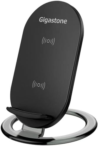 Gigastone 10 W Fast Wireless Charging Station – Dual Coil Charger for i Phone 14/13/12/11/Pro/Max/X/Xs/XR/8/8 Plus & Qi-Compatible Android Devices – Sleek Non-Slip Stand for Effortless Home or Office Charging Solutions