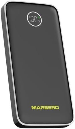 MARBERO 10,000 m Ah Slim Fast Charging Power Bank with PD & QC Technology – Lightweight Portable Charger for Phones and Tablets, Ideal for Travel and Camping – LED Display for Easy Battery Monitoring and Enhanced Device Compatibility