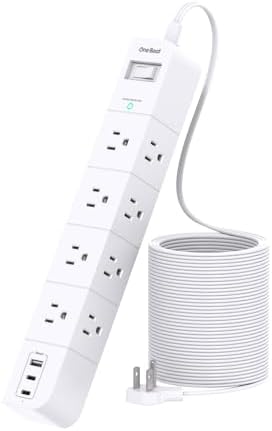 15 ft Heavy-Duty Extension Cord with Surge Protection | 8 AC Outlets & 3 Fast USB Ports | Flat Plug Wall Mount Power Strip for Home & Office | ETL Certified Charging Station for Safe, Efficient Device Management
