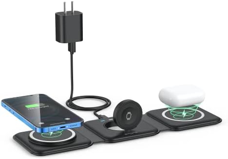 RTOPS 3-in-1 Magnetic Wireless Charging Station for i Phone, Apple Watch, and Air Pods – Compact Ga N Travel Charger with Enhanced Speed and Compatibility for i Phone 16/15/14/13/Pro/Max, Air Pods 4/3/2/Pro – All-in-One Solution for Ultimate Convenience and Efficiency